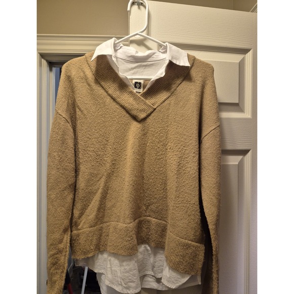 Anne Klein Tops - Anne Klein Sweater Blouse Career Top Office Tan Jumper Size S GUC